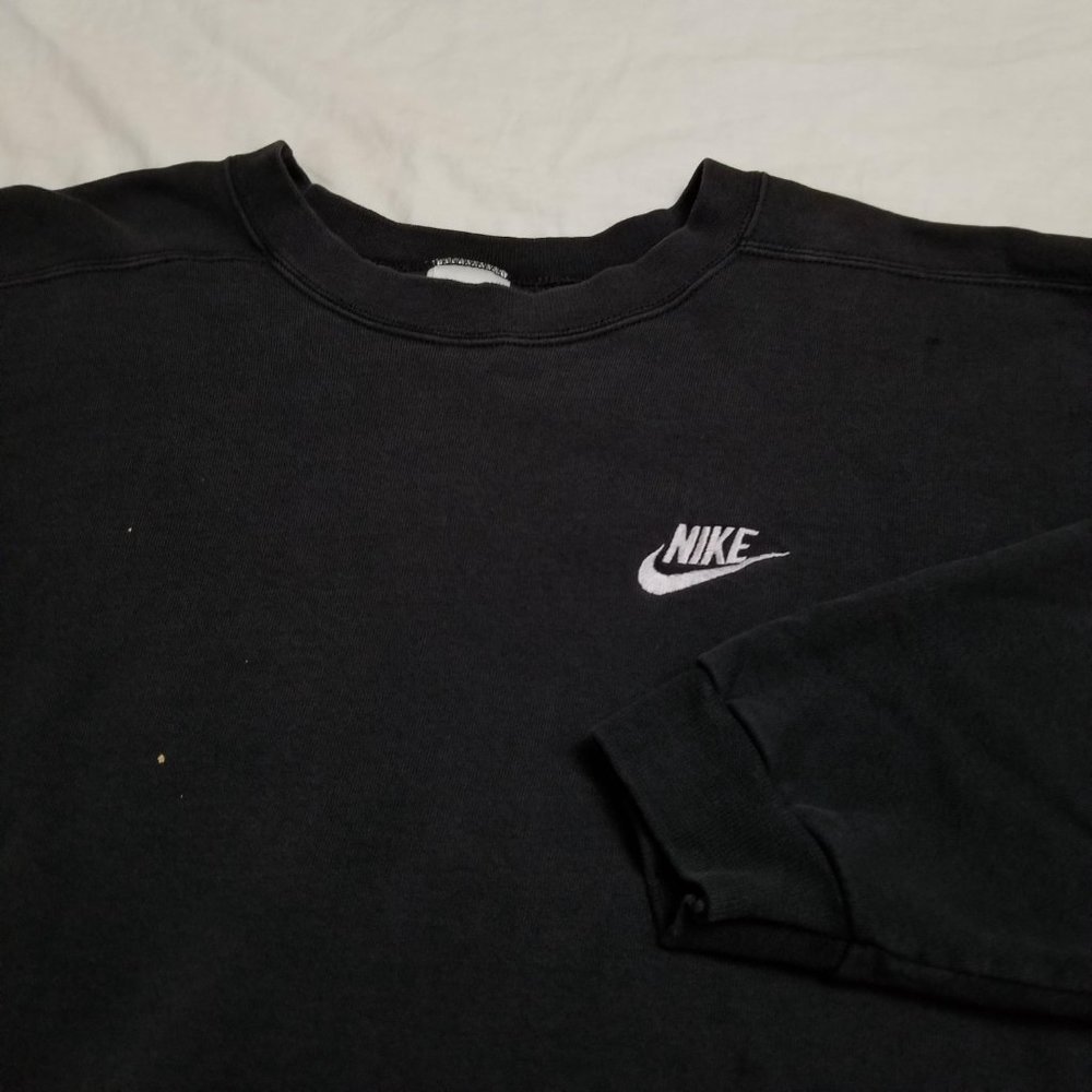 Vintage 90s Nike Spellout Embroidered Swoosh Crewneck Sweatshirt Black USA XL